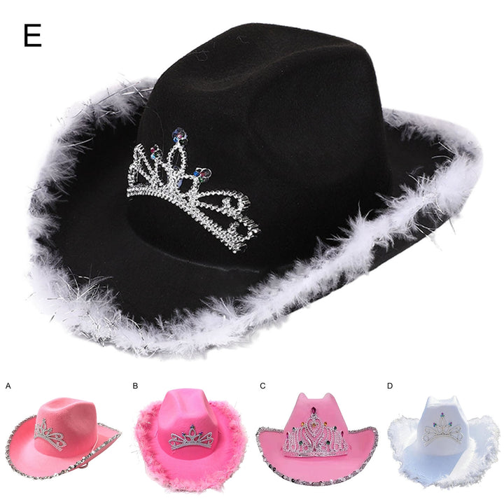 Cowgirl Hat Drawstring Rhinestone Cowboy Costume Accessories Western Style Pink Cowboy Cap for Dress-Up Party Image 11