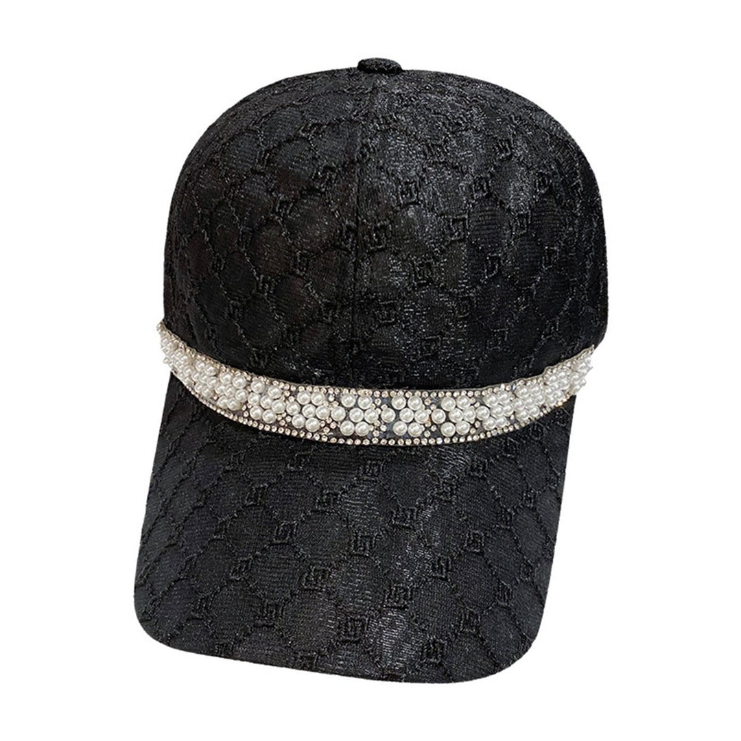 Mesh Sun Hat Adjustable Design Rhinestone Faux Pearl Baseball Hat for Daily Life Image 2