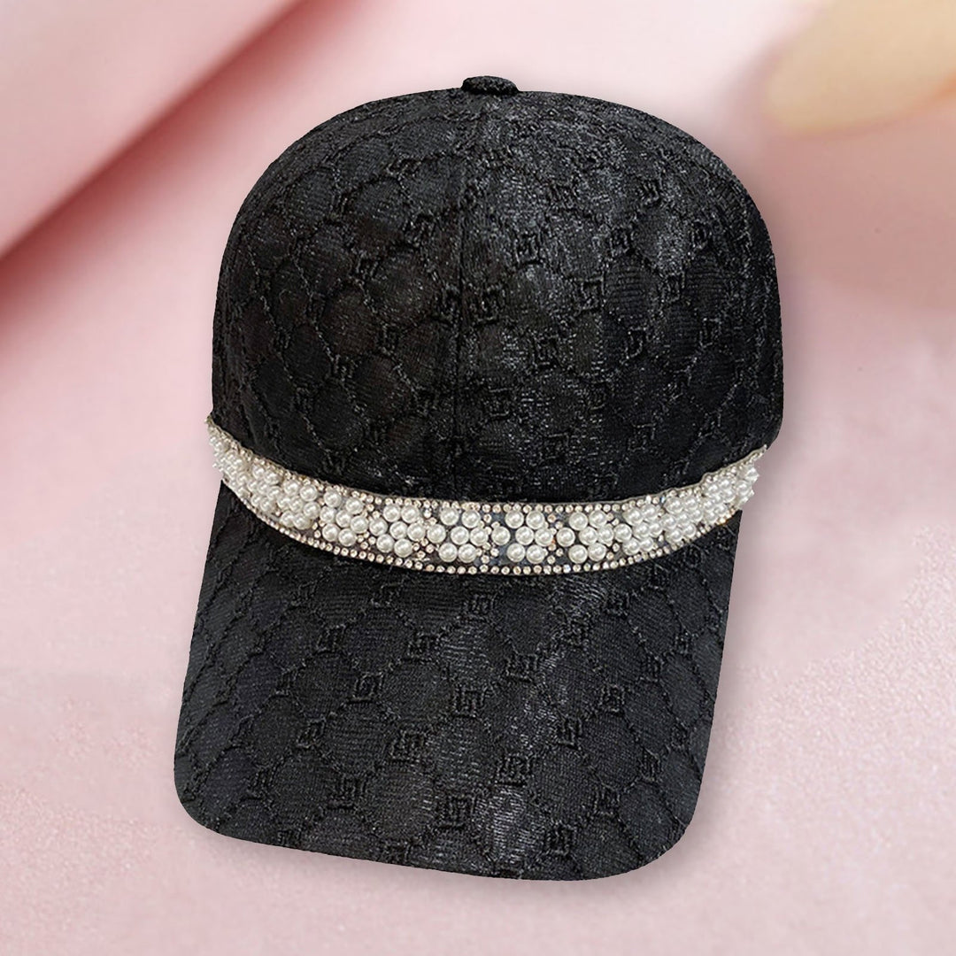 Mesh Sun Hat Adjustable Design Rhinestone Faux Pearl Baseball Hat for Daily Life Image 8