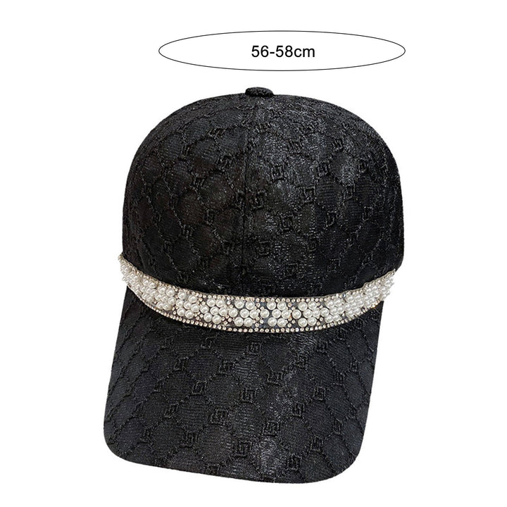 Mesh Sun Hat Adjustable Design Rhinestone Faux Pearl Baseball Hat for Daily Life Image 9