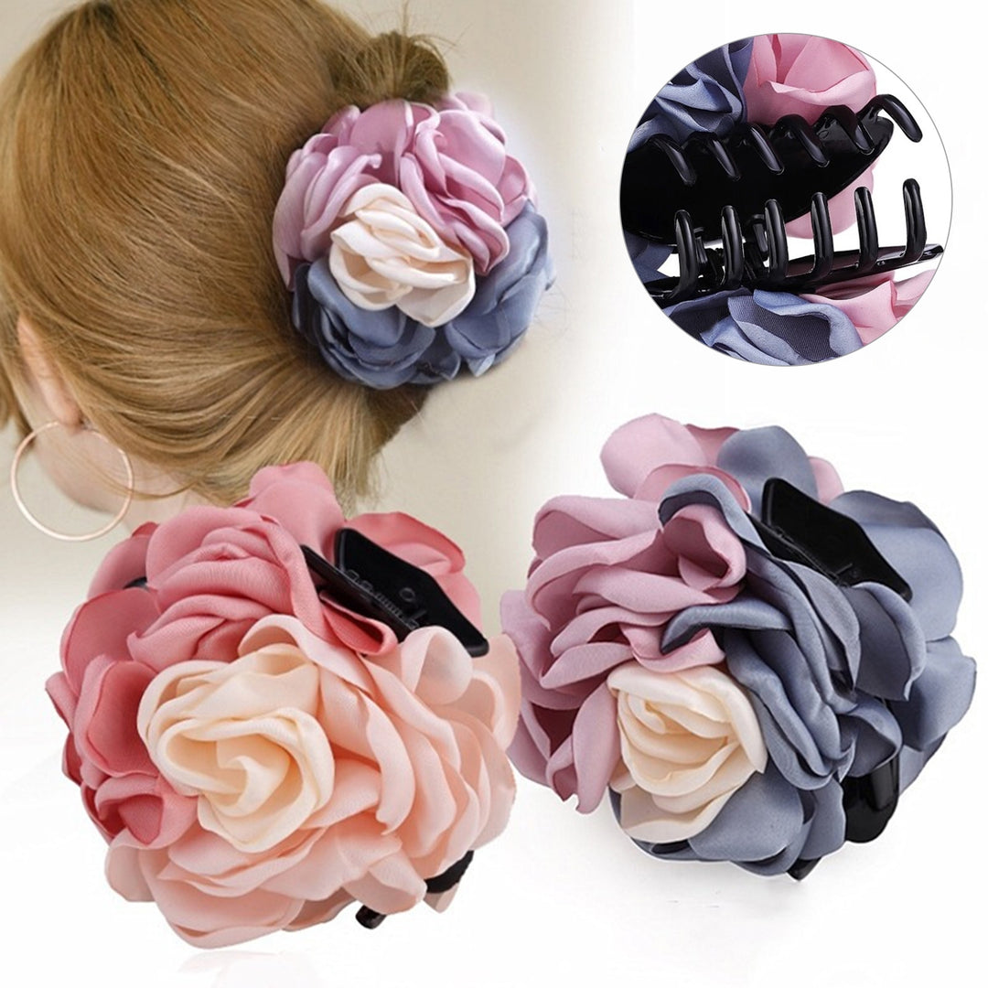 Non-slip Crossing Teeth Hair Claw Headwear Flower Decor Bath Hair Claw Styling Tool Image 7