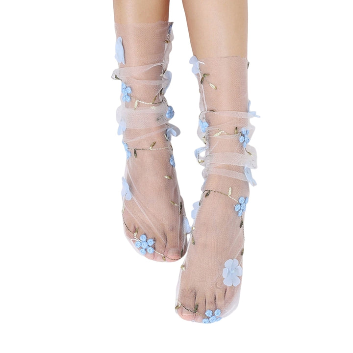 1 Pair Pile Socks Elegant Transparent Nylon Less Wear Floral Lace Socks Photo Props Image 3