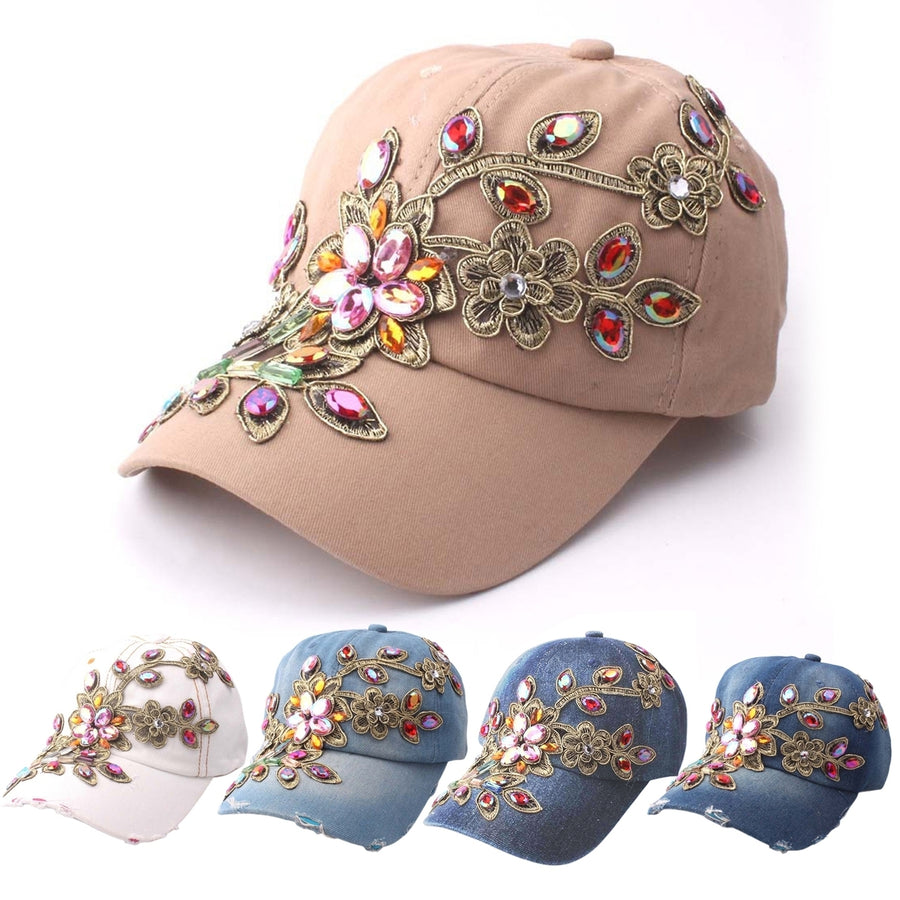 Baseball Cap Solid Color Windproof Lightweight Fashionable Bling Rhinestone Hip Hop Hat Birthday Gift Image 1