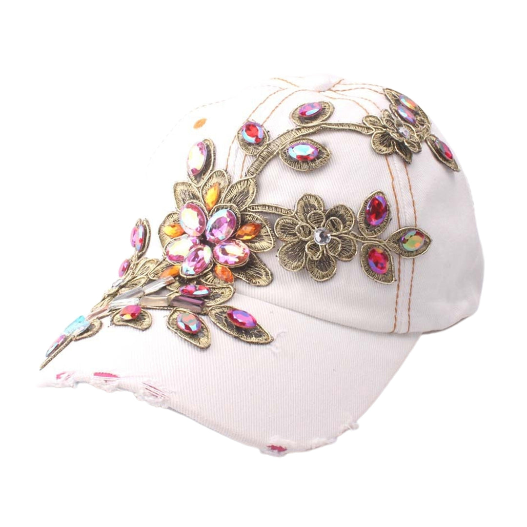 Baseball Cap Solid Color Windproof Lightweight Fashionable Bling Rhinestone Hip Hop Hat Birthday Gift Image 3