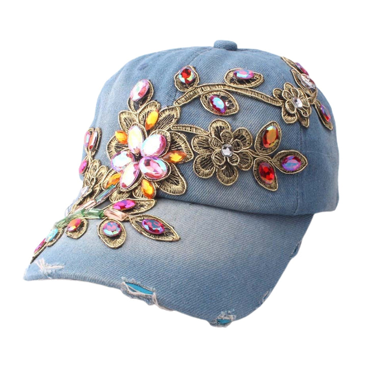 Baseball Cap Solid Color Windproof Lightweight Fashionable Bling Rhinestone Hip Hop Hat Birthday Gift Image 4