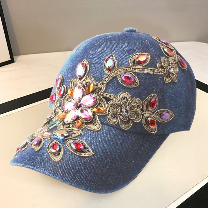 Baseball Cap Solid Color Windproof Lightweight Fashionable Bling Rhinestone Hip Hop Hat Birthday Gift Image 9