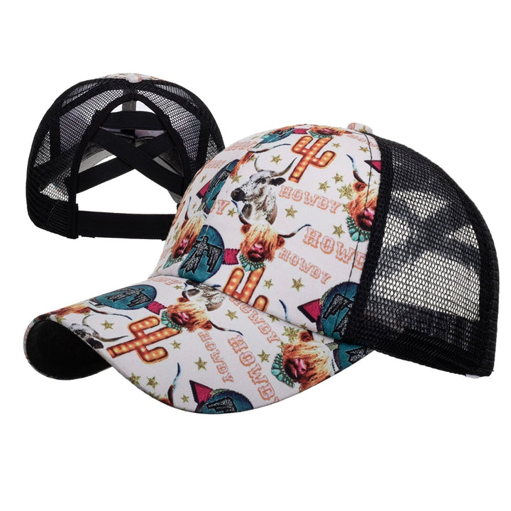 Baseball Cap Crossed Strap Sun Protection Unisex Style Colorful Graffiti Print Sport Hat for Women Image 1