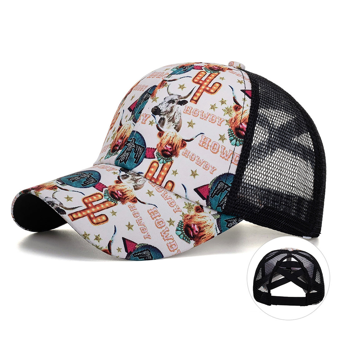 Baseball Cap Crossed Strap Sun Protection Unisex Style Colorful Graffiti Print Sport Hat for Women Image 3