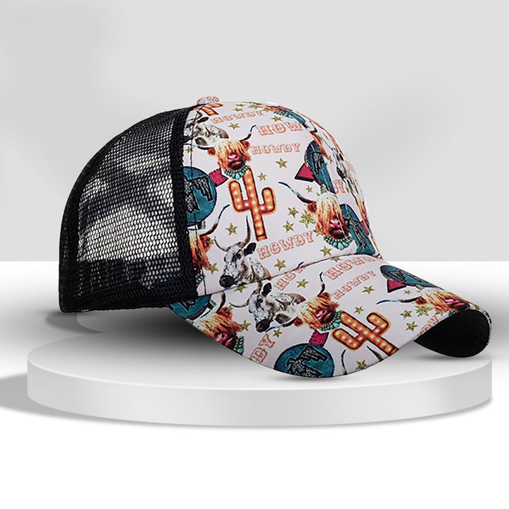 Baseball Cap Crossed Strap Sun Protection Unisex Style Colorful Graffiti Print Sport Hat for Women Image 4