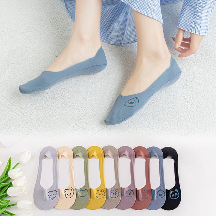 1 Pair Liner Socks Non-slip Breathable Invisible Animal Print Women Ice Silk Socks for Summer Image 1