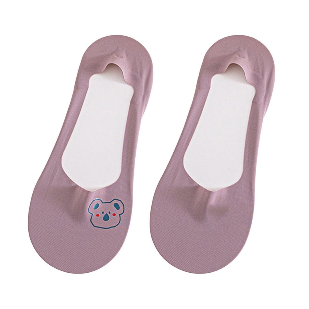 1 Pair Liner Socks Non-slip Breathable Invisible Animal Print Women Ice Silk Socks for Summer Image 1