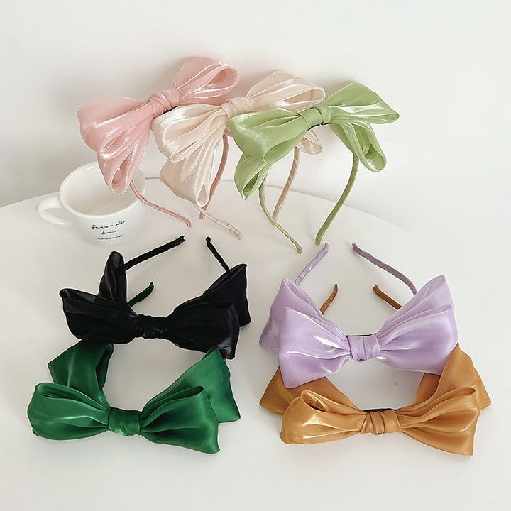 Elastic Bright Silk Soft Fabric Fairy Headband Girl Solid Color Bowknot Decor Thin Headband Hair Accessories Image 1