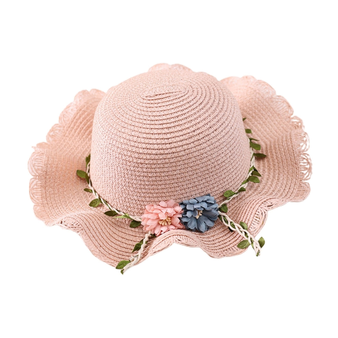 Solid Color Sunscreen Braided Children Sun Cap Leaves Flower Vine Decor Wide Brim Straw Cap Fashion Accessories Image 3