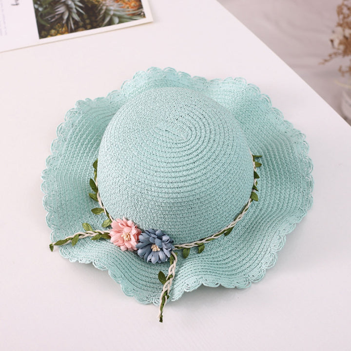 Solid Color Sunscreen Braided Children Sun Cap Leaves Flower Vine Decor Wide Brim Straw Cap Fashion Accessories Image 11