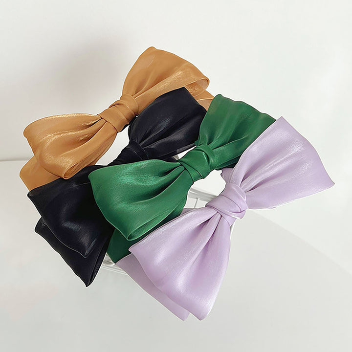 Elastic Bright Silk Soft Fabric Fairy Headband Girl Solid Color Bowknot Decor Thin Headband Hair Accessories Image 10
