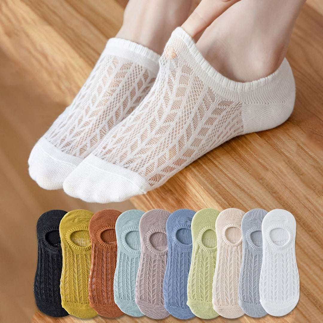 5 Pairs Stretchy Non-Slip Bottoms Women Socks Quick Drying Breathable Hollow Mesh Low Tube Socks Female Accessories Image 1