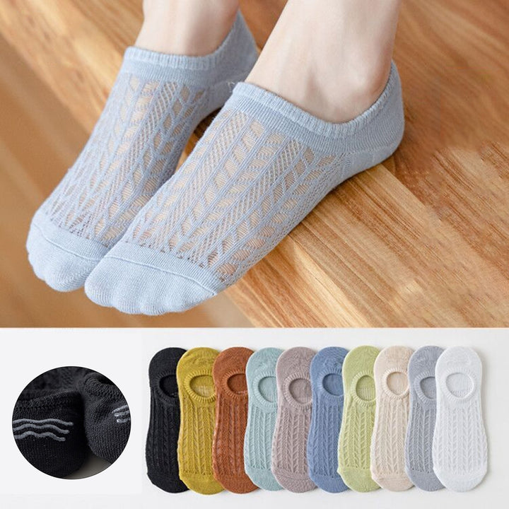 5 Pairs Stretchy Non-Slip Bottoms Women Socks Quick Drying Breathable Hollow Mesh Low Tube Socks Female Accessories Image 11