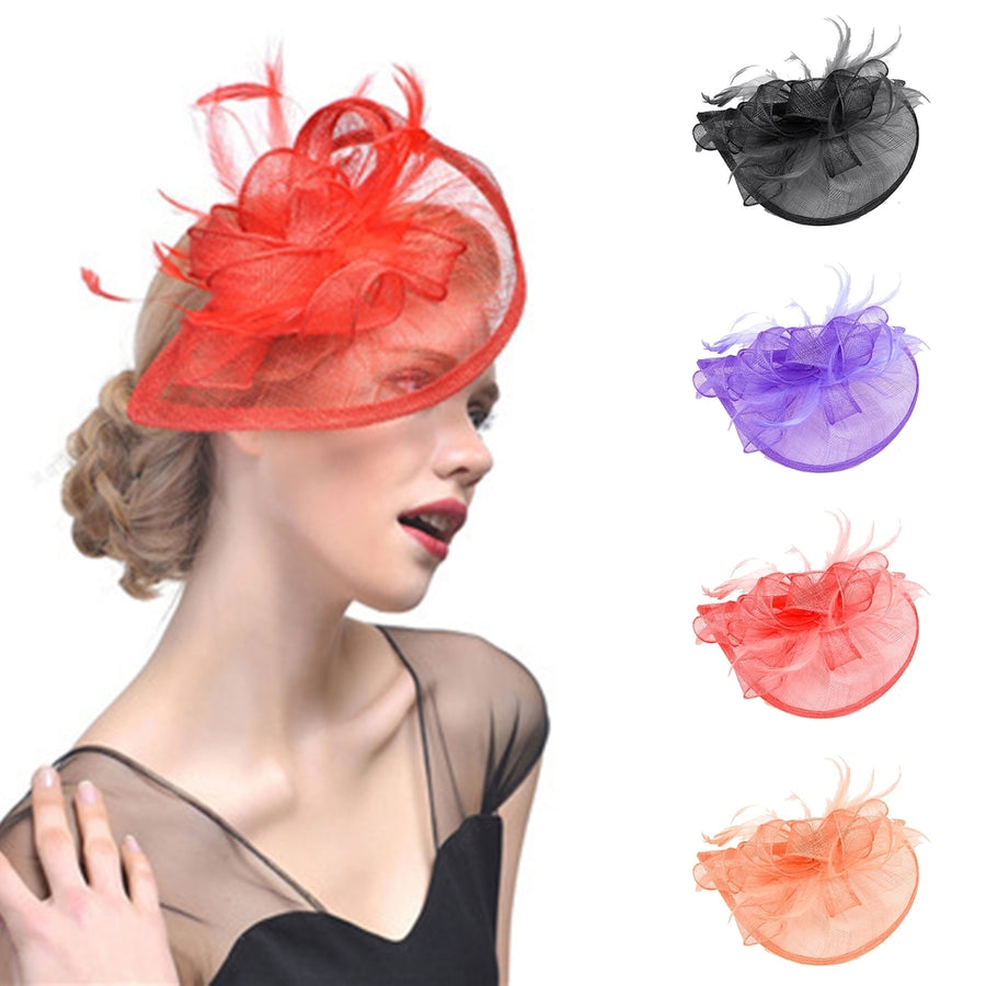 Non-slip Metal Clip Elegant Fascinator Hat Flower Mesh Ribbons Feather Party Headwear Hair Accessories Image 1