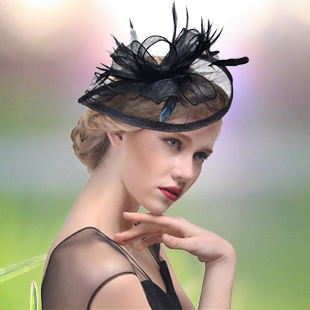 Non-slip Metal Clip Elegant Fascinator Hat Flower Mesh Ribbons Feather Party Headwear Hair Accessories Image 12