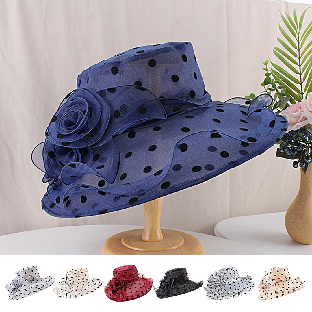 Breathable Sunscreen Hat Wide Brim Lace Floral Design Dot Women Sunhat for Daily Wear Image 1