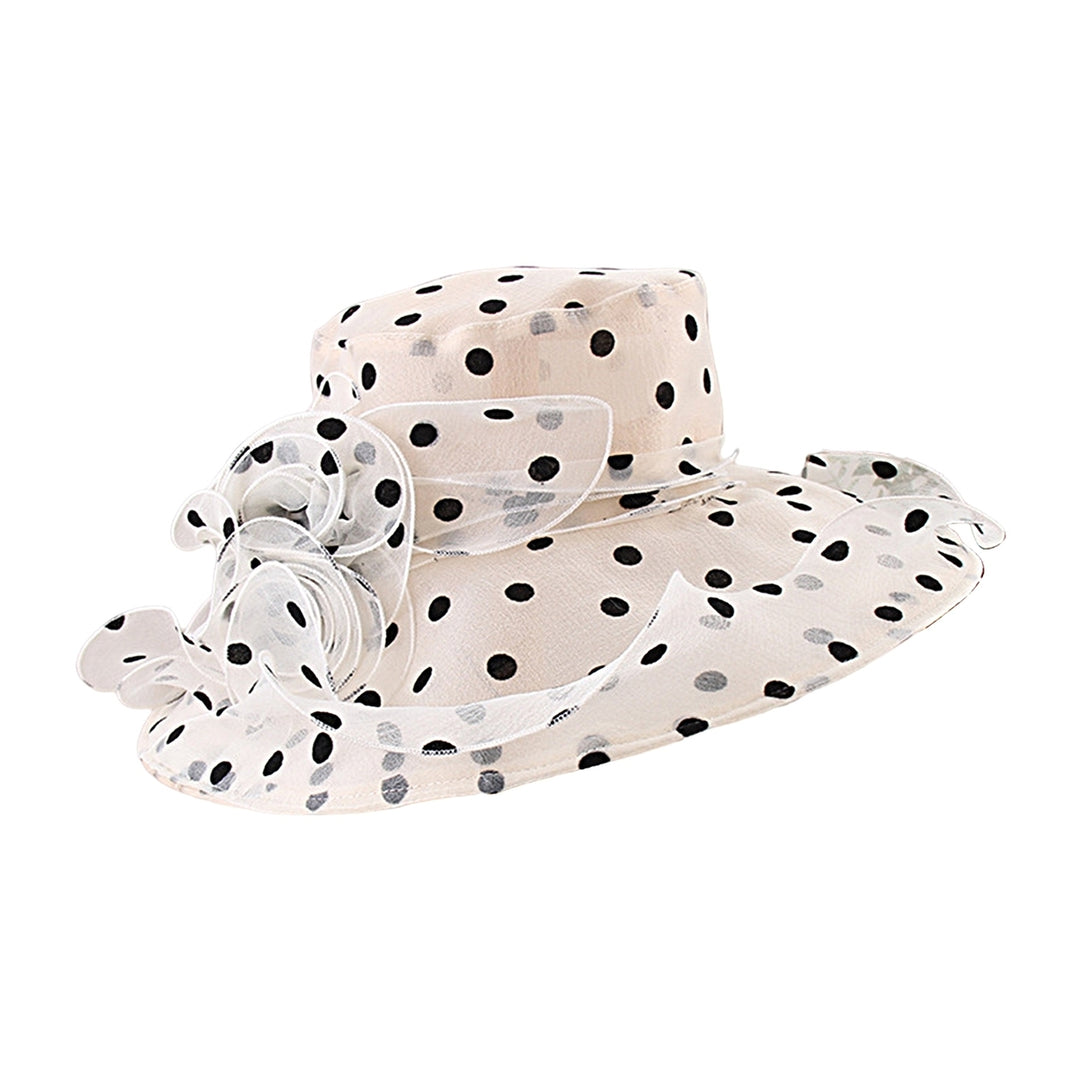 Breathable Sunscreen Hat Wide Brim Lace Floral Design Dot Women Sunhat for Daily Wear Image 4