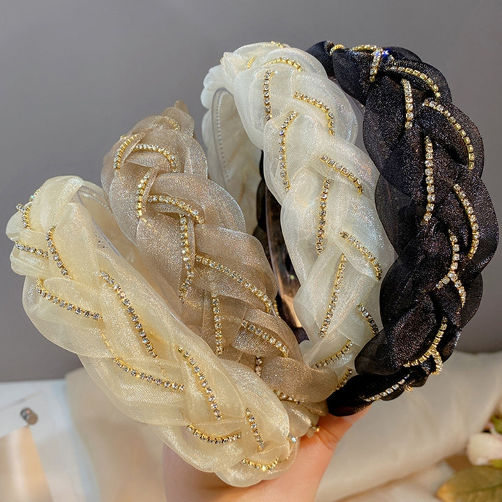 Eye-catching Headband Rhinestones Organza Elegant Braided Fairy Hairband Hair Accessories Image 1