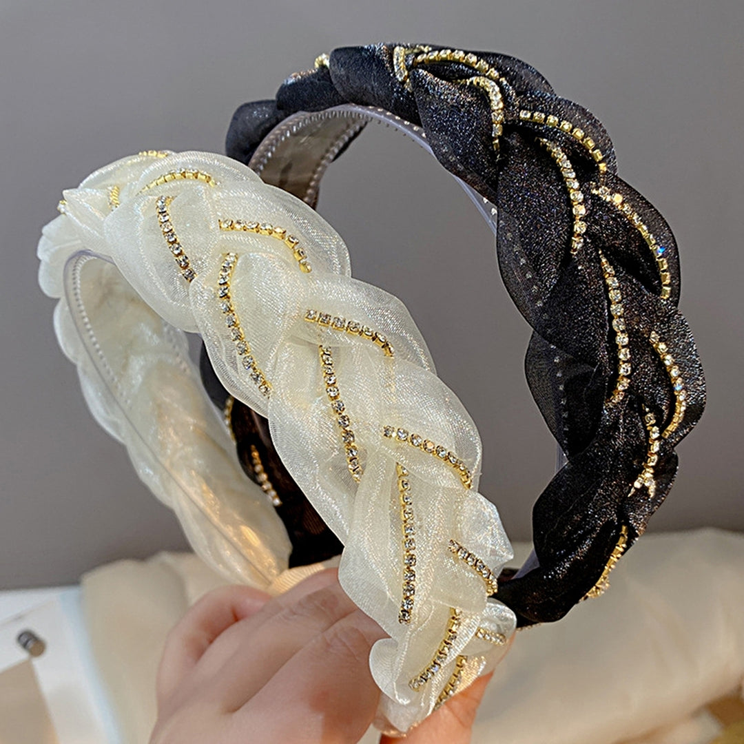 Eye-catching Headband Rhinestones Organza Elegant Braided Fairy Hairband Hair Accessories Image 12