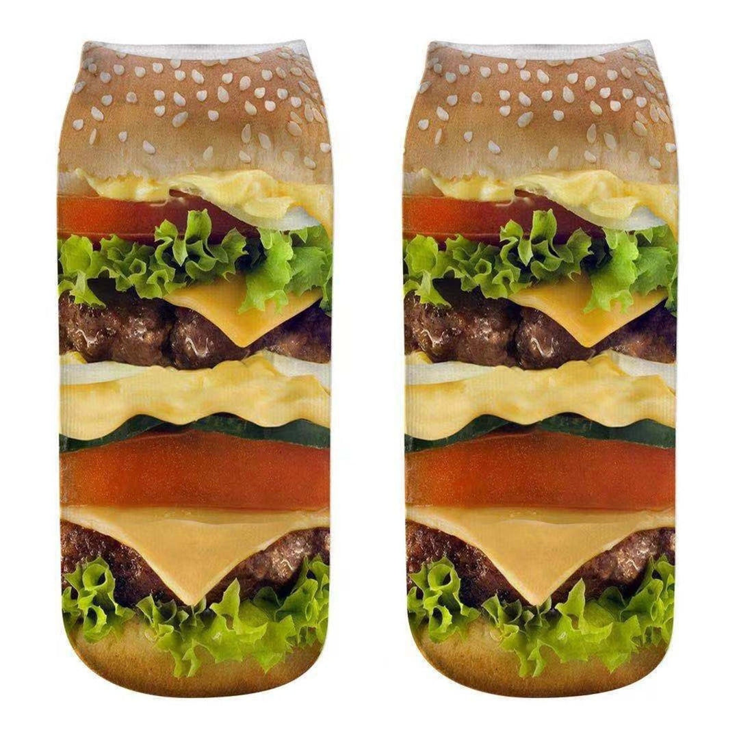 1 Pair Women Socks 3D Printed Creative Unisex Hilarious Hamburger Pattern Ankle Socks Christmas Gift Image 1