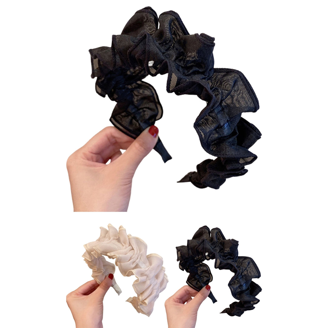 Hair Hoop Wide-brimmed Practical Soft Edge Fabric Decor Shirring Girls Headband Headwear Image 11
