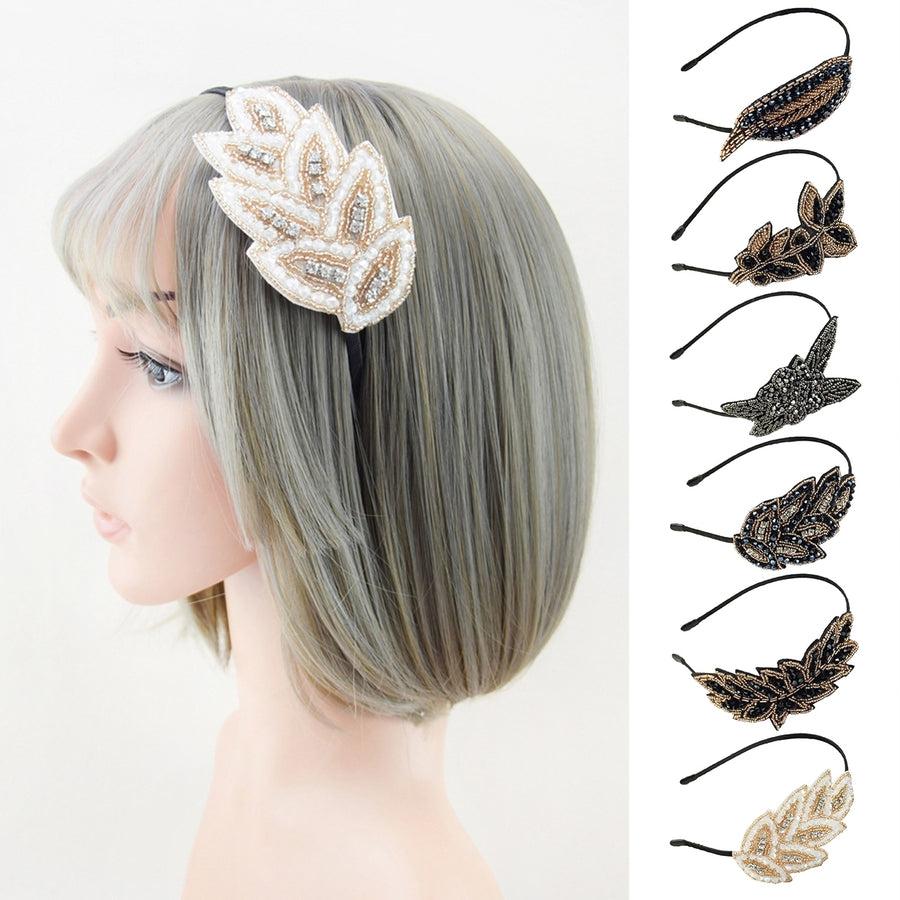 Elastic Non-slip Girls Headband Headwear Rhinestone Leaves Decor Thin Hair Hoop Hair Accessories Image 1
