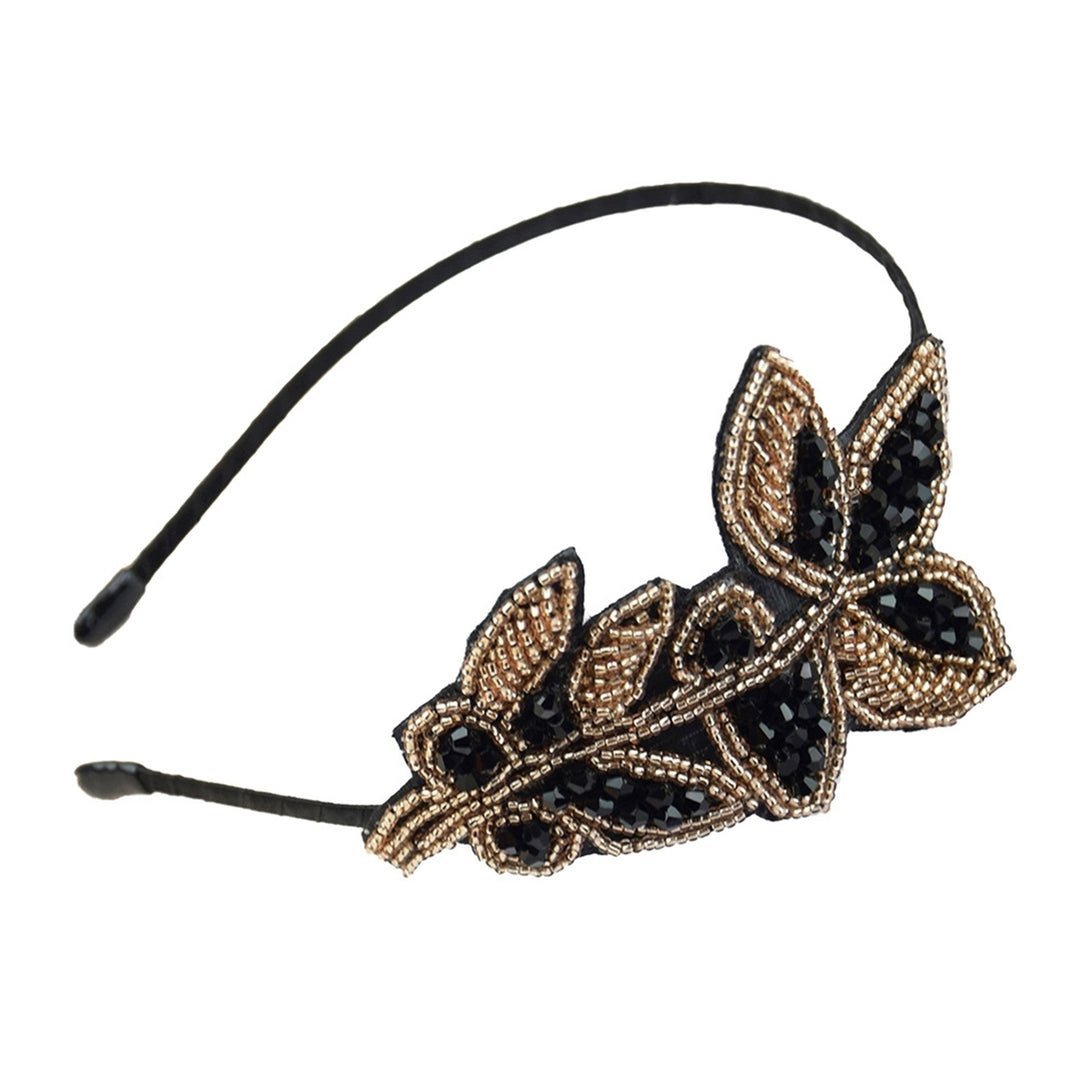 Elastic Non-slip Girls Headband Headwear Rhinestone Leaves Decor Thin Hair Hoop Hair Accessories Image 2