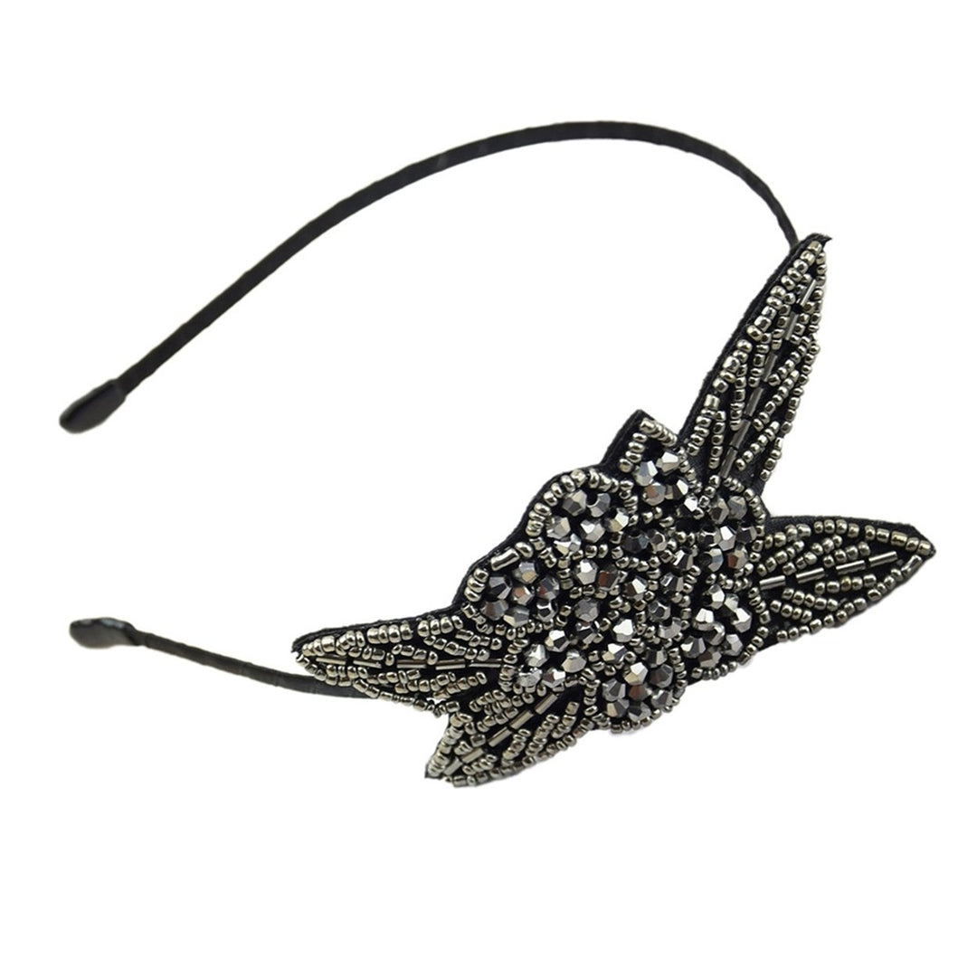 Elastic Non-slip Girls Headband Headwear Rhinestone Leaves Decor Thin Hair Hoop Hair Accessories Image 3