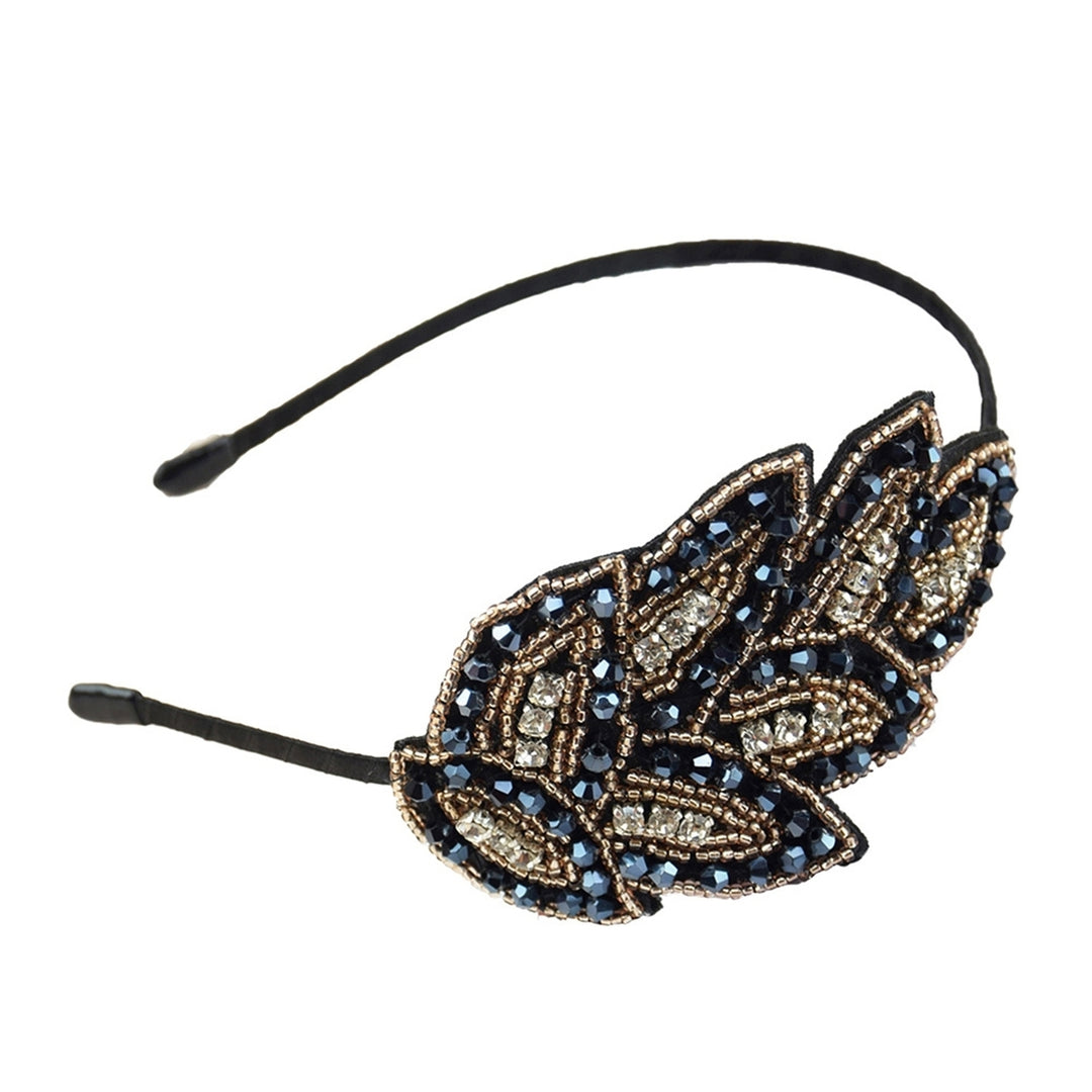 Elastic Non-slip Girls Headband Headwear Rhinestone Leaves Decor Thin Hair Hoop Hair Accessories Image 4