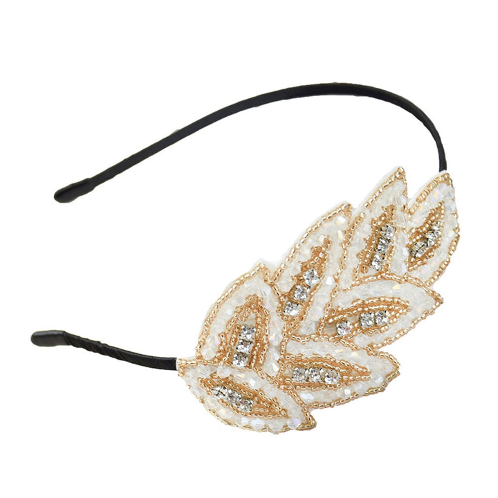 Elastic Non-slip Girls Headband Headwear Rhinestone Leaves Decor Thin Hair Hoop Hair Accessories Image 6