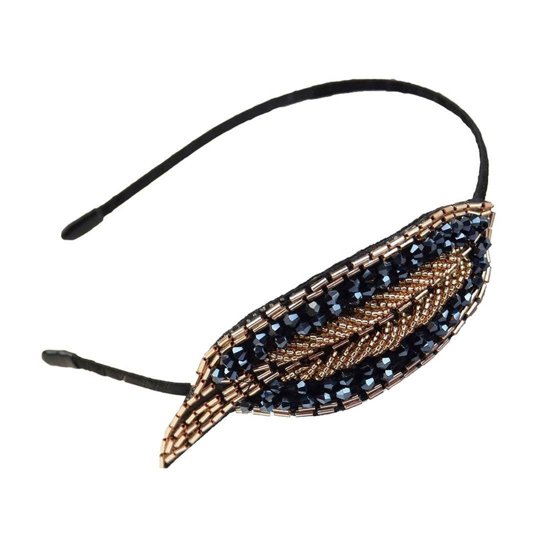 Elastic Non-slip Girls Headband Headwear Rhinestone Leaves Decor Thin Hair Hoop Hair Accessories Image 7