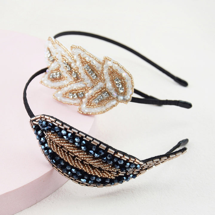 Elastic Non-slip Girls Headband Headwear Rhinestone Leaves Decor Thin Hair Hoop Hair Accessories Image 9