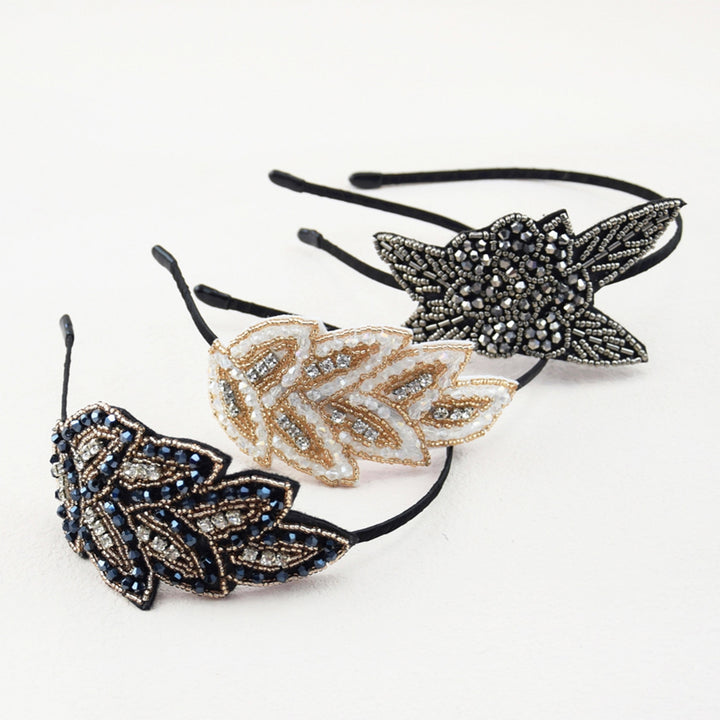 Elastic Non-slip Girls Headband Headwear Rhinestone Leaves Decor Thin Hair Hoop Hair Accessories Image 10