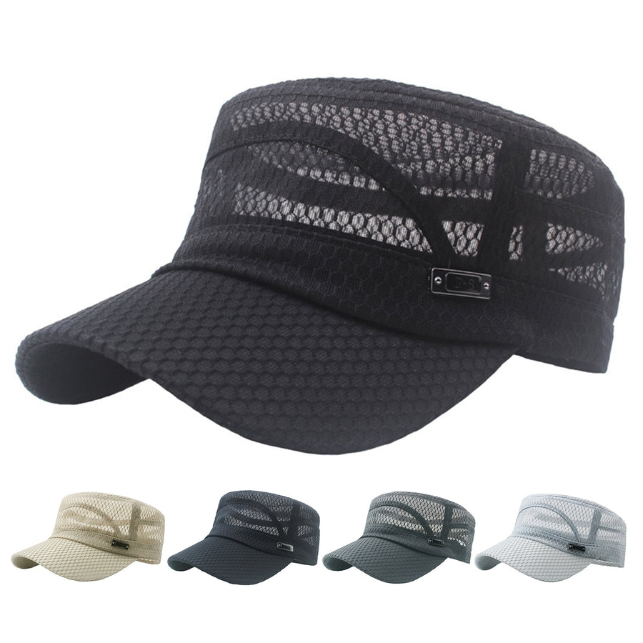 Peaked Hat Solid Color Breathable Lightweight Hollow Out Flap Top Men Caps Outdoor Hat Image 1