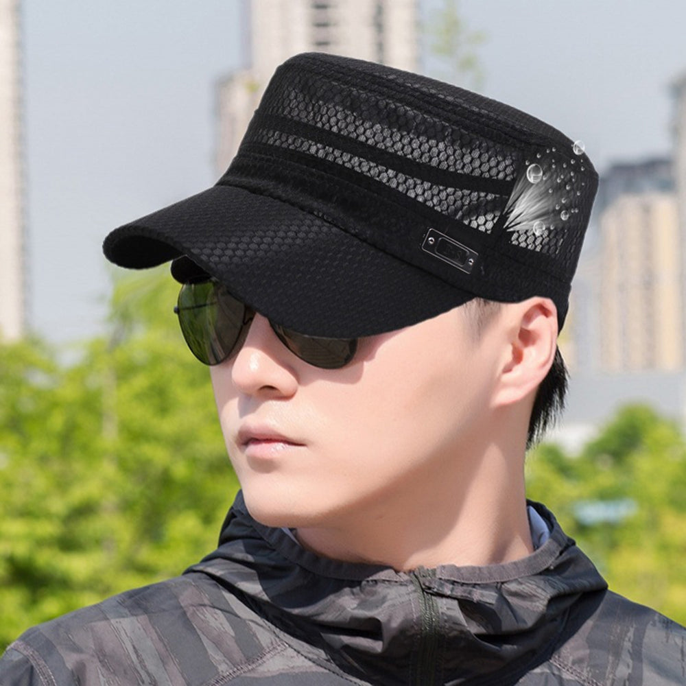 Peaked Hat Solid Color Breathable Lightweight Hollow Out Flap Top Men Caps Outdoor Hat Image 2