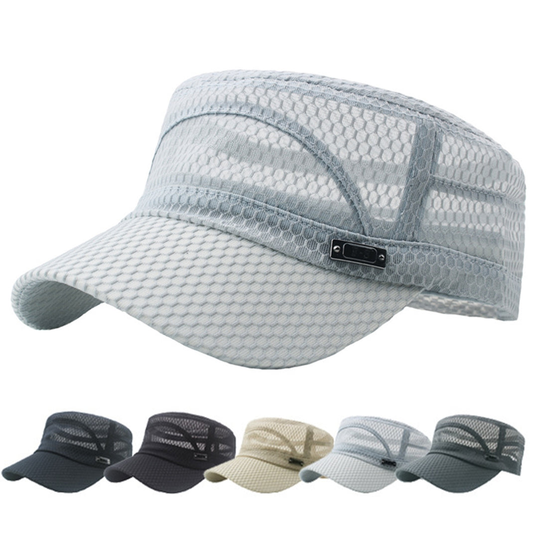 Peaked Hat Solid Color Breathable Lightweight Hollow Out Flap Top Men Caps Outdoor Hat Image 7