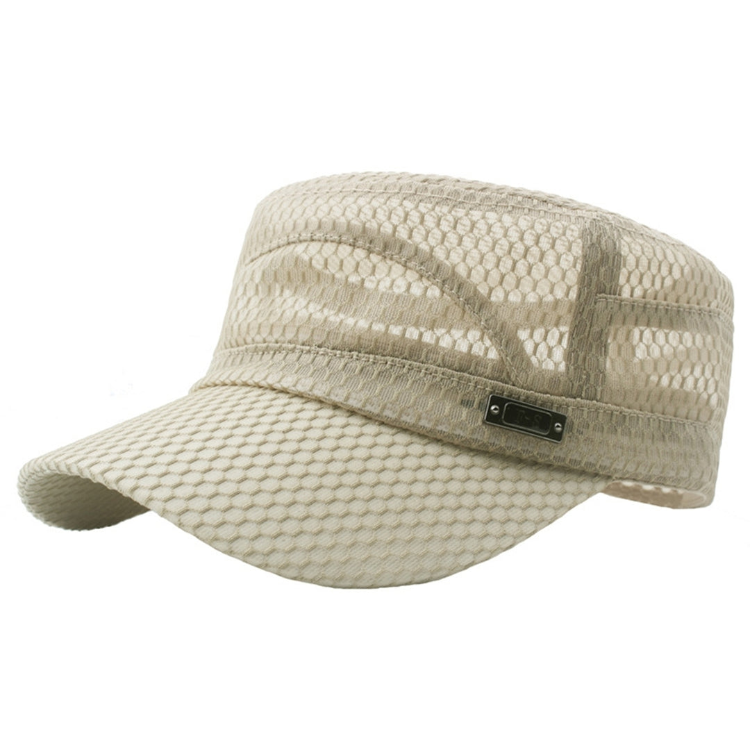 Peaked Hat Solid Color Breathable Lightweight Hollow Out Flap Top Men Caps Outdoor Hat Image 9