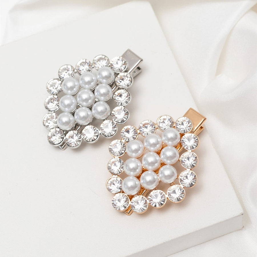 Women Hair Clip Great Stickiness Exquisite Shiny Rhombus Shape Imitation Pearl Hair Barrette Birthday Gift Image 1