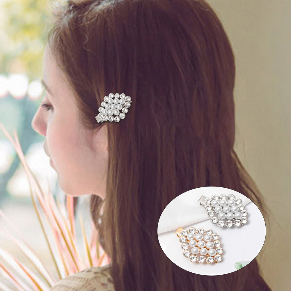 Women Hair Clip Great Stickiness Exquisite Shiny Rhombus Shape Imitation Pearl Hair Barrette Birthday Gift Image 2