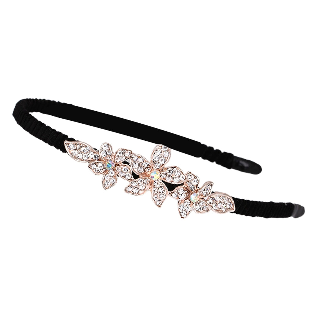 Woman Headband Elegant Style Non Slip Headwear Hair Hoop Band Flower Rhinestone Headdress Hair Accessories Image 2