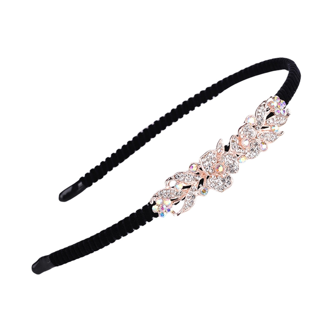 Woman Headband Elegant Style Non Slip Headwear Hair Hoop Band Flower Rhinestone Headdress Hair Accessories Image 4