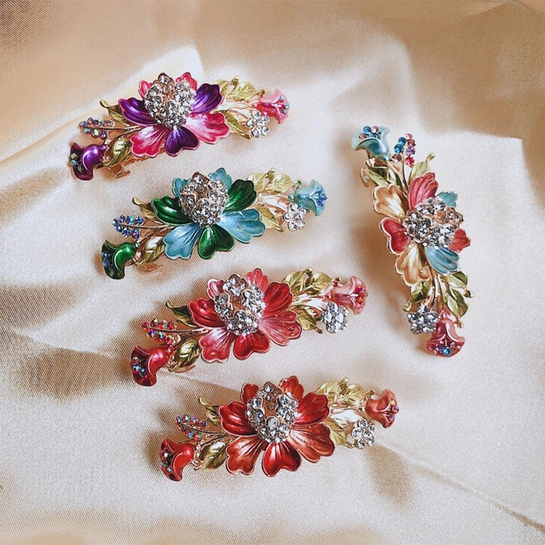 Hair Clip Shiny Stable Rhinestone Floral Decor Anti-slip Lady Hairpin Gift Image 1