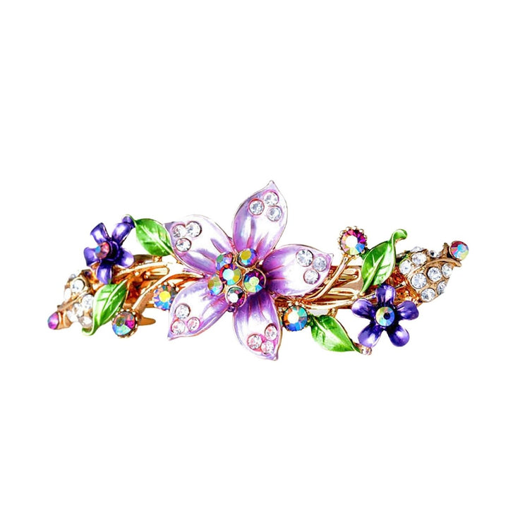 Hair Clip Shiny Stable Rhinestone Floral Decor Anti-slip Lady Hairpin Gift Image 1