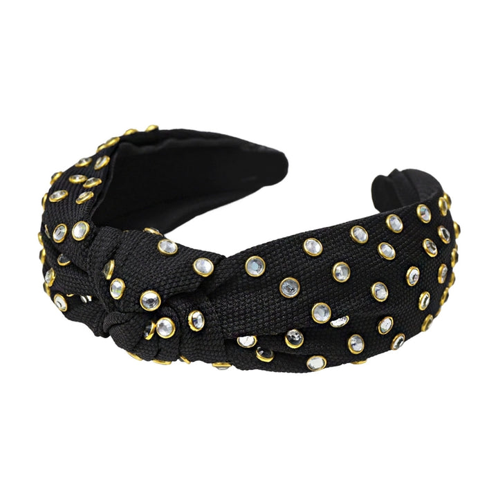 Hair Hoop Fabric-covered Stable Practical Wide Brim Shiny Rhinestone Hair Band Headwear Image 2