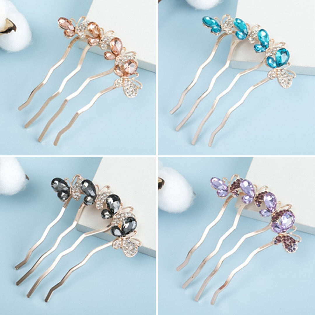 Hair Comb High-end Portable Four Teeth Rhinestone Butterflies Shape Hair Clip Hair Styling Accessories Image 1