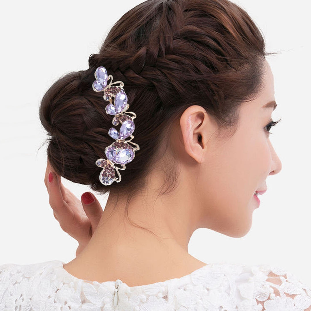 Hair Comb High-end Portable Four Teeth Rhinestone Butterflies Shape Hair Clip Hair Styling Accessories Image 7